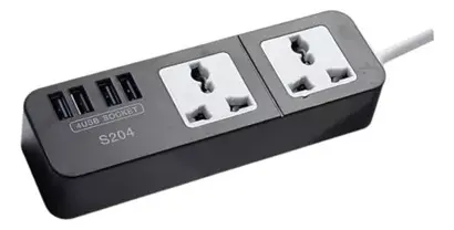 [S204-B] ZAPATILLA 2 TOMA CORRIENTE UNIVERSAL 4 PUERTOS USB CARGA RAPID ELEVENTECH S204-B COLOR NEGRO